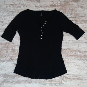 Gap Black Quarter Button Short Sleeve Top